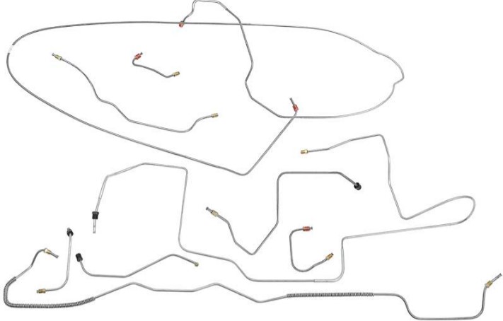 Brake Line Kit Power Disc & Drum V8 8" Axle 68/69rnLeft Front Line, Right Front Line, Front to Rear Line, Rear Axle Lines, Master Cylinder Lines.