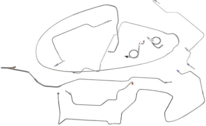 Brake Line Kit Power Disc V8 9" Axle (before 07/72) rnLeft & Right Front Lines, Front to Rear Line, Rear Axle Lines, Master Cylinder Lines 71/72