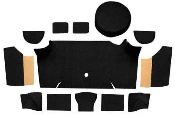 Moulded Trunk Carpet Set Complete with Side Boards and Wheel Cover, Black, Fast Back 67/68